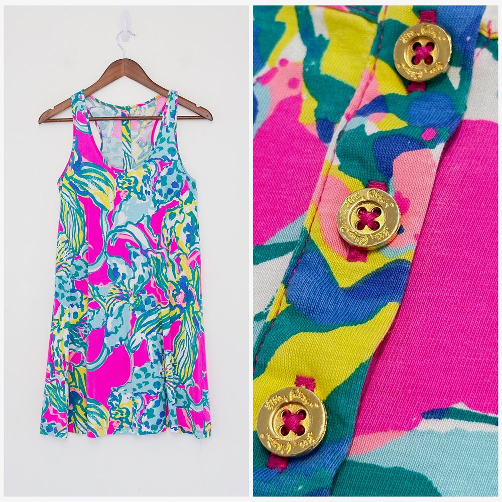 Lilly Pulitzer Melle Trapeze Tank Dress Women XS Pink Preppy Resort Colorful